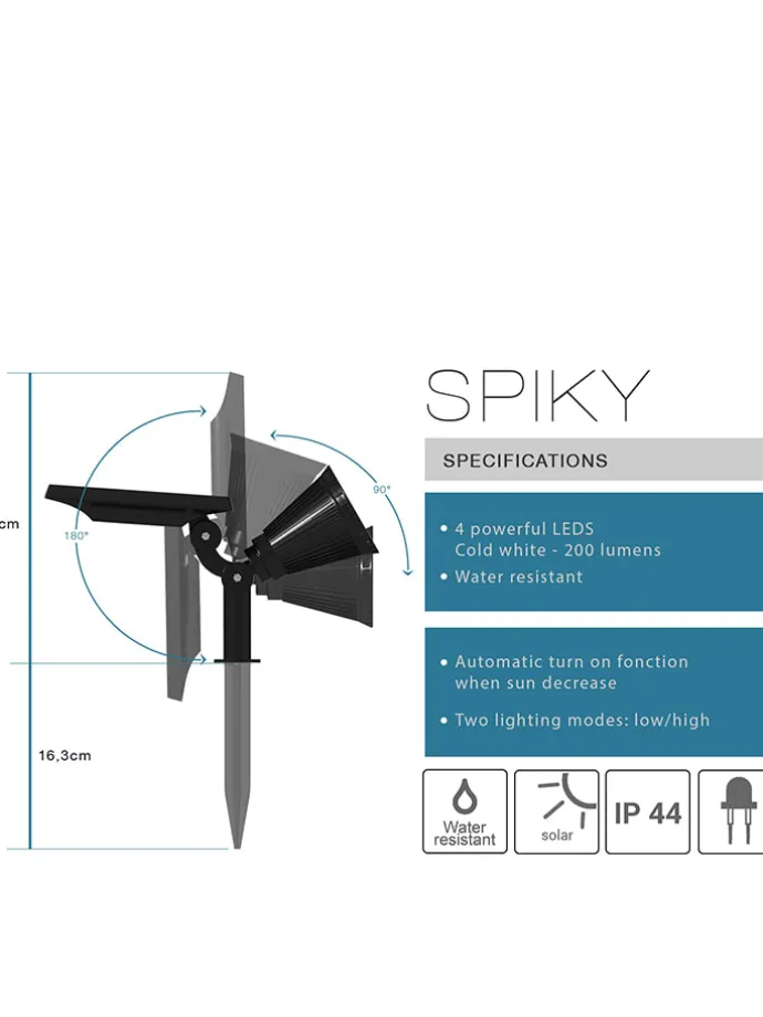 Lampa solarna LED "Spiky" w kolorze czarnym na trzonku - wys. 34 cm