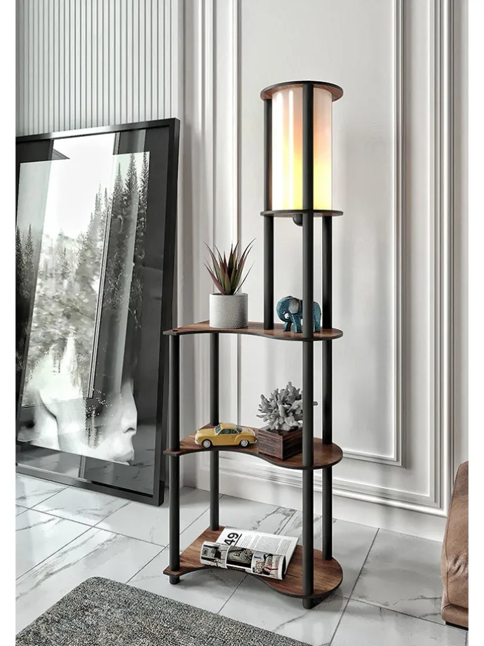Lampa stojąca w kolorze czarno-brązowym - 50 x 140 x 30 cm