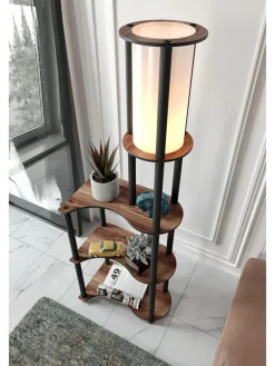 Lampa stojąca w kolorze czarno-brązowym - 50 x 140 x 30 cm