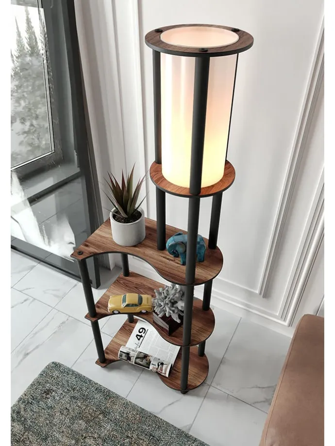 Lampa stojąca w kolorze czarno-brązowym - 50 x 140 x 30 cm