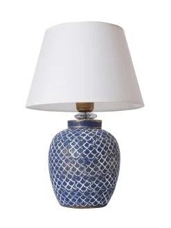 Lampa stołowa w kolorze biało-niebieskim - wys. 45 x Ø 30 cm