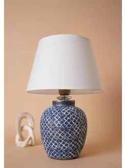 Lampa stołowa w kolorze biało-niebieskim - wys. 45 x Ø 30 cm