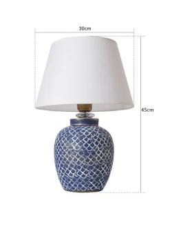 Lampa stołowa w kolorze biało-niebieskim - wys. 45 x Ø 30 cm