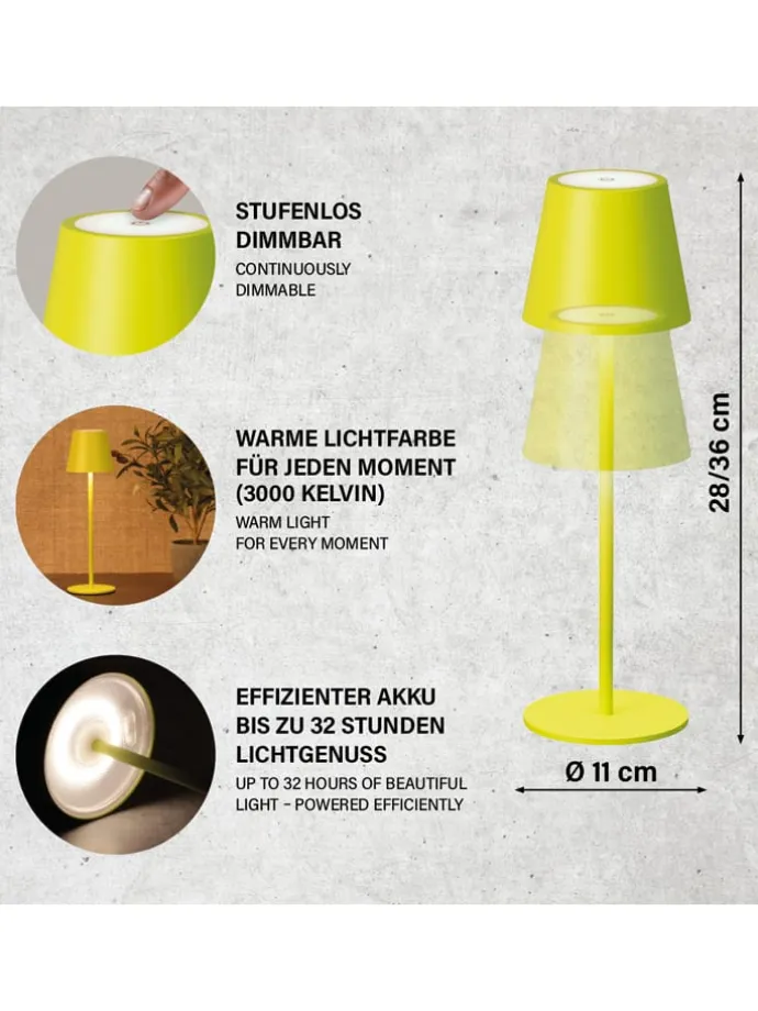 Lampa zewnętrzna LED "Viletto" w kolorze limonkowym - wys. 36 x Ø 11 cm