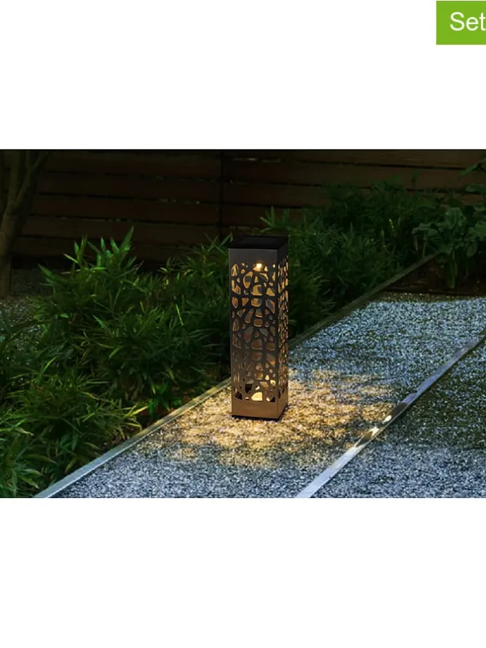 Lampy solarne LED (3 szt.) "Organic" w kolorze srebrnym na trzonku - wys. 28 cm
