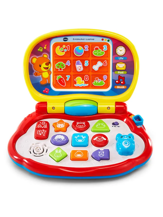 Laptop odkrywcy w kolorze czerwonym ze wzorem - 12 m+
