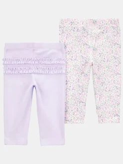 Legginsy (2 pary) w kolorze fioletowym i kremowym
