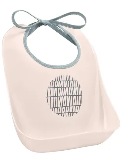 Śliniak "Pink Grid" z kieszonką w kolorze pudrowym - (S)20 x (W)23 x (G)7 cm
