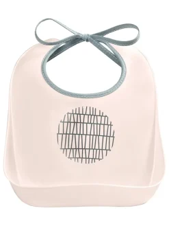 Śliniak "Pink Grid" z kieszonką w kolorze pudrowym - (S)20 x (W)23 x (G)7 cm