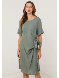 Lniana sukienka w kolorze khaki