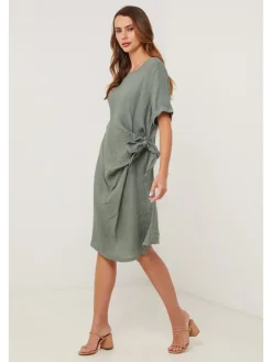 Lniana sukienka w kolorze khaki