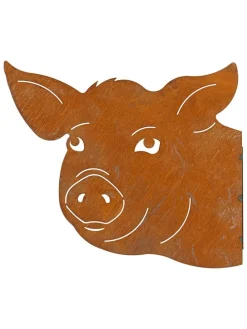 Ogrodowa dekoracja ścienna "Pig" w kolorze ceglanym - 28 x 24 x 3 cm