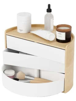 Organizer "Moona" w kolorze biało-beżowym na kosmetyki - 18 x 27 x 15 cm