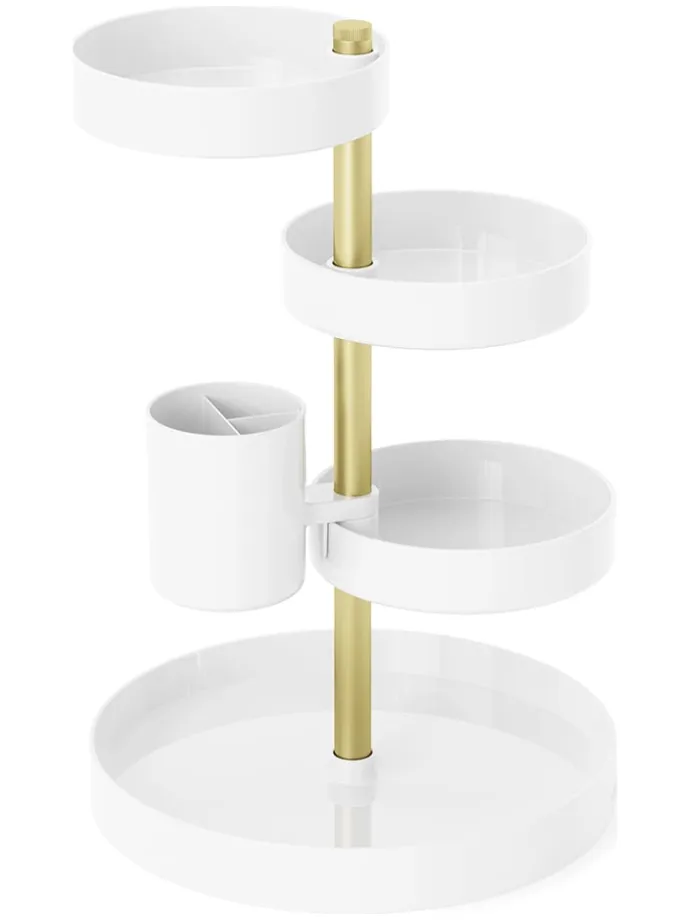 Organizer w kolorze biało-miedzianym na kosmetyki - wys. 35 x Ø 23 cm
