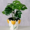 Osłonka "Lisette" w kolorze biało-żółtym na doniczkę - wys. 8,5 x Ø 11 cm