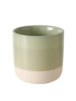 Osłonka w kolorze zielono-kremowym na doniczkię - wys. 13,2 x Ø 13,4 cm
