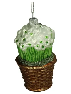 Ozdoba choinkowa "Basket with flowers" w kolorze zielono-brązowym - wys. 11 cm