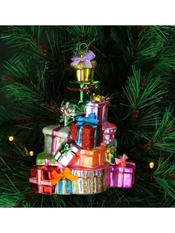 Ozdoba choinkowa "Gift Stack" ze wzorem - wys. 11,5 cm