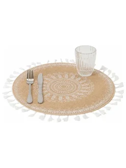 Podkładki stołowe (6 szt.) w kolorze brązowo-białym - Ø 38 cm