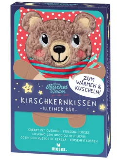 Poduszka "Bear" w kolorze jasnobrązowym z pestkami wiśni - 24 m+