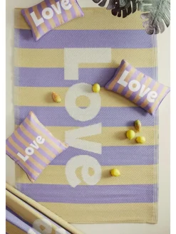 Poduszka "Love" w kolorze fioletowo-żółtym - 50 x 30 cm