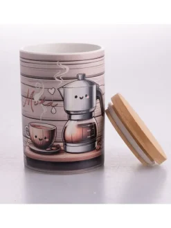 Pojemnik "Coffee Time" w kolorze biało-jasnobrązowym - 750 ml