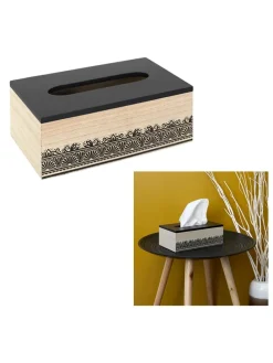 Pudełko w kolorze czarno-beżowym na chusteczki - 24 x 8,5 x 14 cm