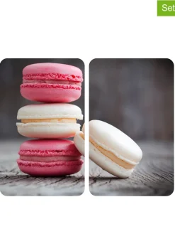 Płyty (2 szt.) "Macarons" w kolorze szaro-różowym na kuchenkę - 30 x 52 cm