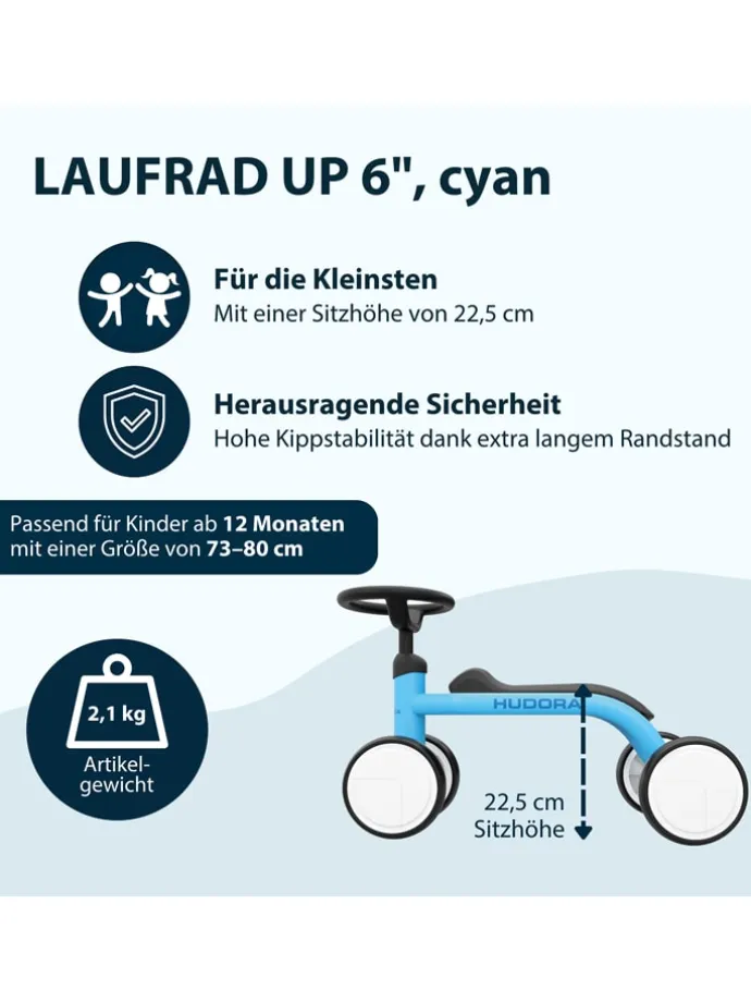 Rowerek biegowy "Up 6" w kolorze błękitnym - 12 m+