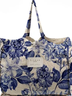 Shopper bag "Blue Flowers" w kolorze niebieskim - 42 x 36 x 7 cm