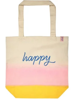Shopper bag "Happy" w kolorze beżowo-jasnoróżowo-żółtym