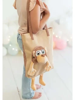 Shopper bag "Monkey" w kolorze beżowo-jasnobrązowym - 35 x 36 x 5 cm
