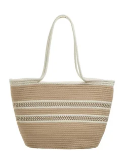 Shopper bag w kolorze beżowym - 45 x 30 x 15 cm