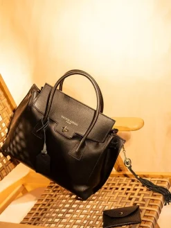 Skórzana torebka "Set Jeny" w kolorze czarnym - 25 x 19 x 7 cm