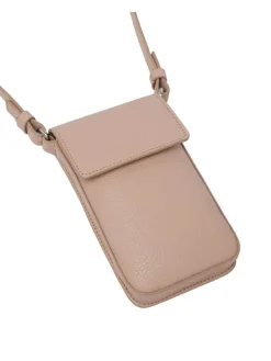 Skórzana torebka w kolorze beżowym na telefon - 10 x 16 x 2 cm