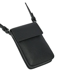 Skórzana torebka w kolorze czarnym na telefon - 10 x 16 x 2 cm