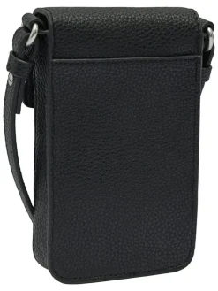 Skórzana torebka w kolorze czarnym na telefon - 10 x 16 x 2 cm