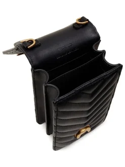 Skórzana torebka w kolorze czarnym na telefon - 10 x 18 x 6 cm