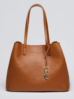 Skórzana torebka w kolorze jasnobrązowym - 39 x 29 x 20 cm