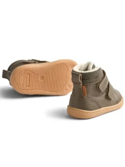 Skórzane botki zimowe w kolorze khaki