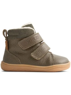 Skórzane botki zimowe w kolorze khaki