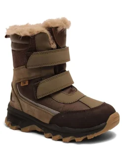 Skórzane botki zimowe w kolorze khaki