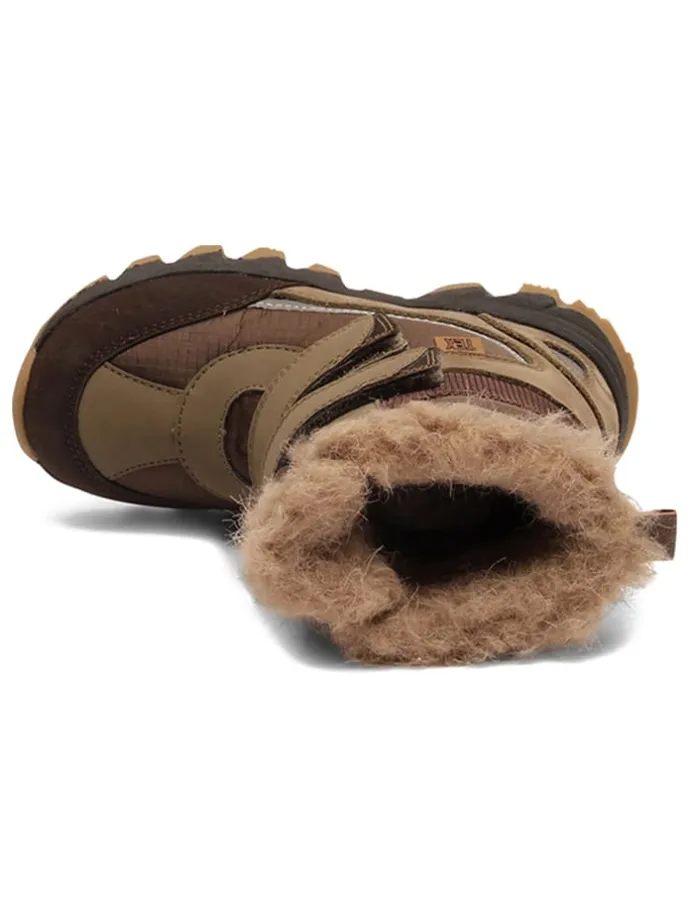Skórzane botki zimowe w kolorze khaki