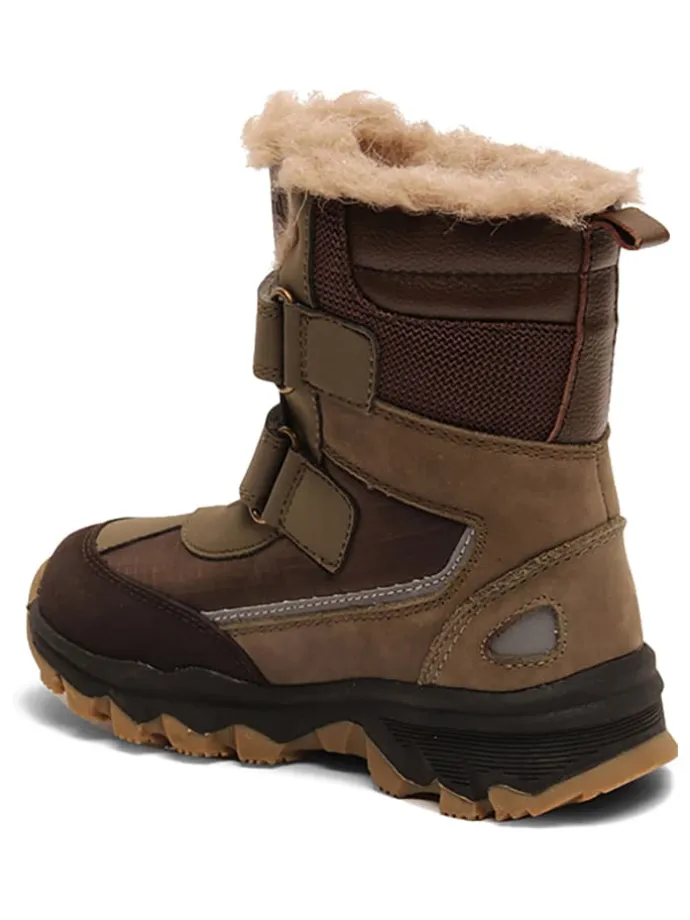 Skórzane botki zimowe w kolorze khaki