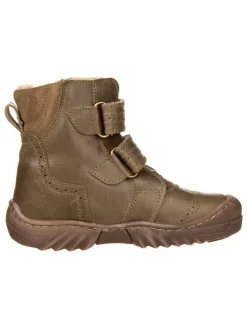Skórzane botki zimowe w kolorze khaki