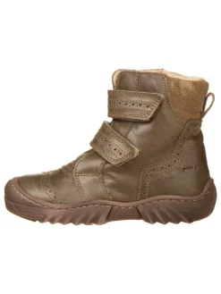 Skórzane botki zimowe w kolorze khaki