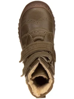 Skórzane botki zimowe w kolorze khaki