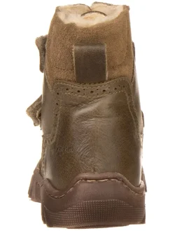 Skórzane botki zimowe w kolorze khaki