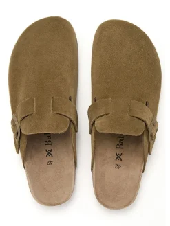 Skórzane chodaki w kolorze khaki