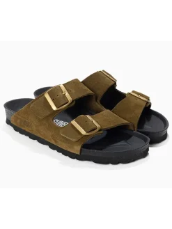 Skórzane klapki "Trefle" w kolorze khaki